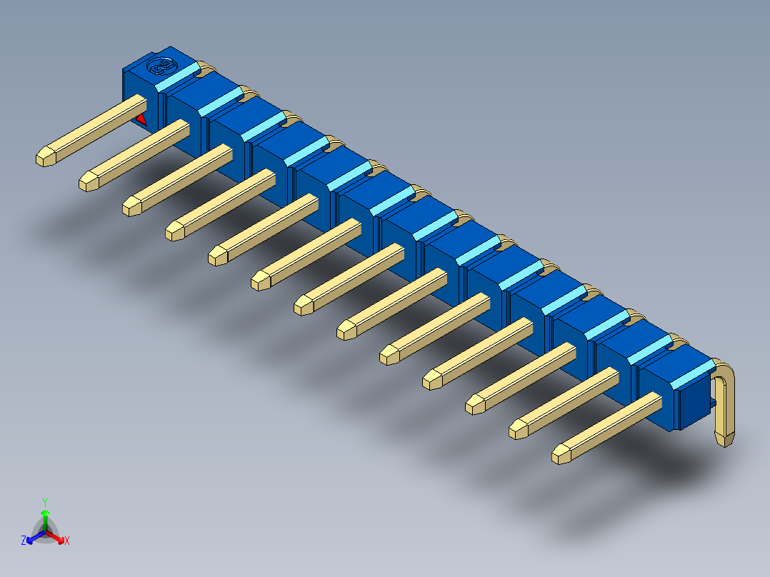 彩色公排针 100mil 2.54mm 系列-DS1022_blue_1x13p_100mil_TypeD_rev1.0正等轴测图