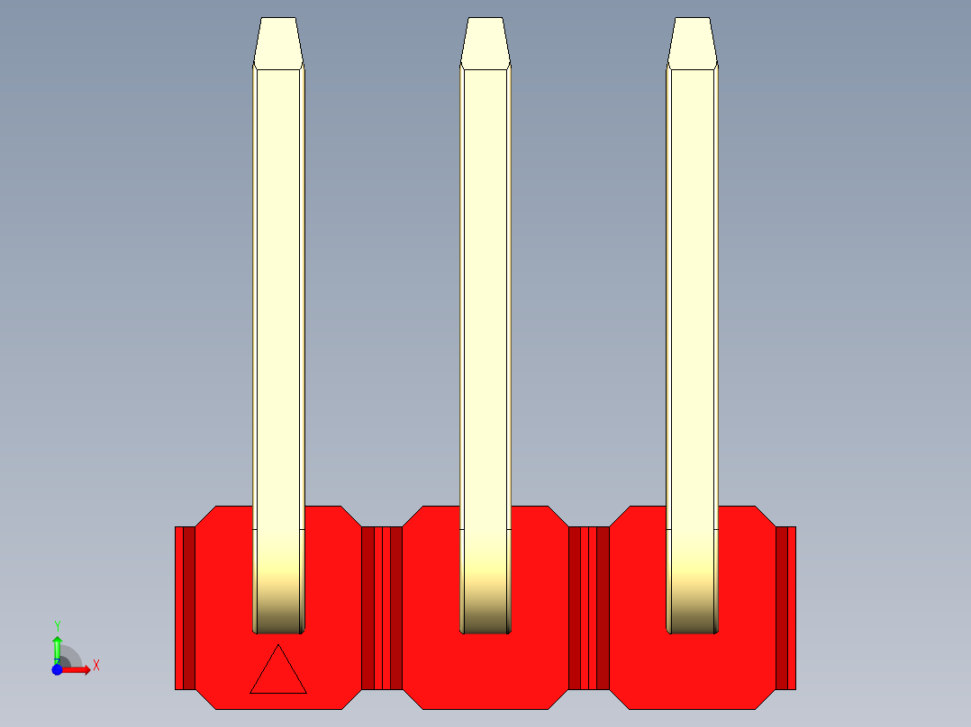 彩色公排针 100mil 2.54mm 系列-DS1022_red_03p_100mil_TypeU_rev1.0前视图