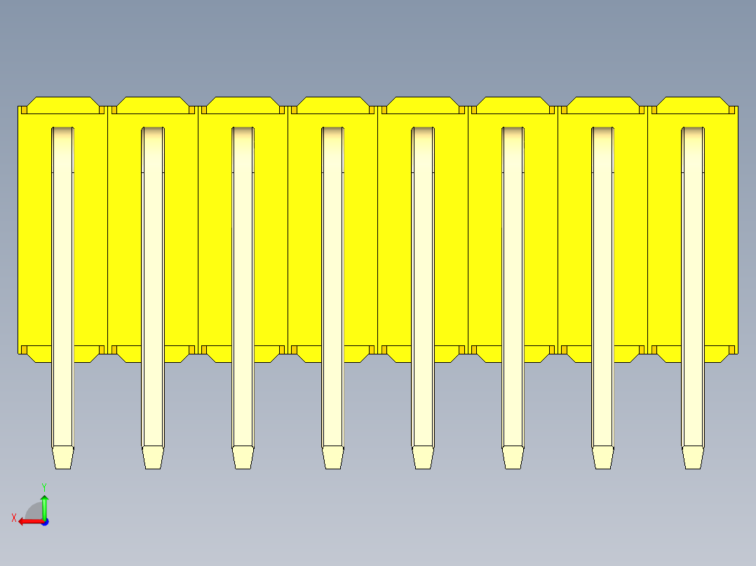 彩色公排针 100mil 2.54mm 系列-DS1022_yellow_3x08p_100mil_TypeD_rev1.0后视图