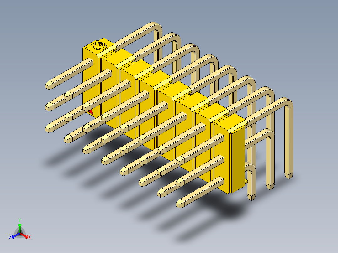 彩色公排针 100mil 2.54mm 系列-DS1022_yellow_3x08p_100mil_TypeD_rev1.0正等轴测图
