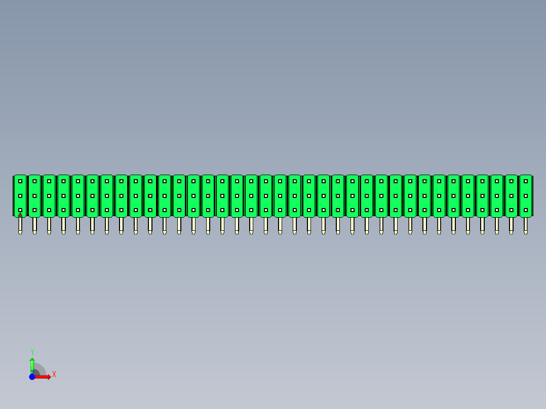 彩色公排针 100mil 2.54mm 系列-DS1022_green_3x36p_100mil_TypeD_rev1.0前视图