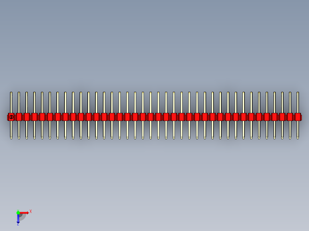 彩色公排针 100mil 2.54mm 系列-DS1022_red_3x38p_100mil_TypeD_rev1.0俯视图