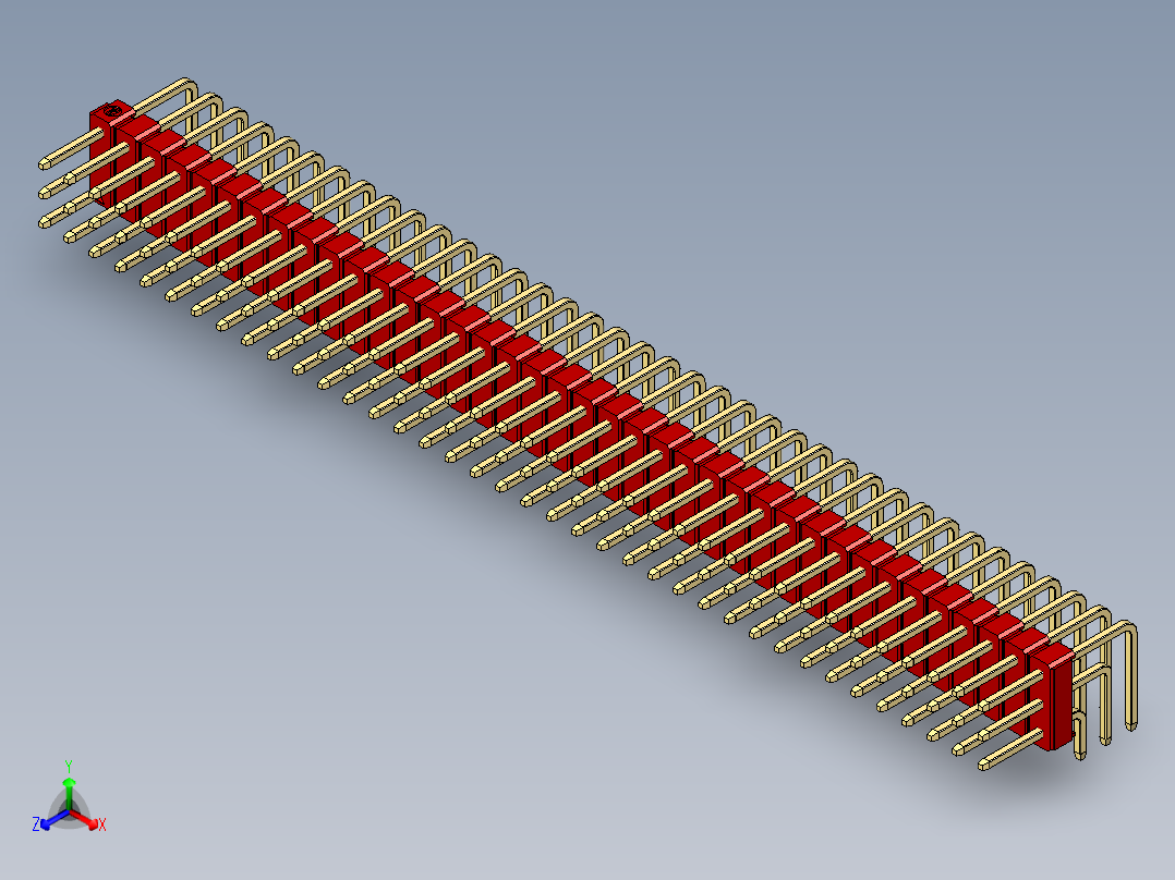 彩色公排针 100mil 2.54mm 系列-DS1022_red_3x38p_100mil_TypeD_rev1.0正等轴测图