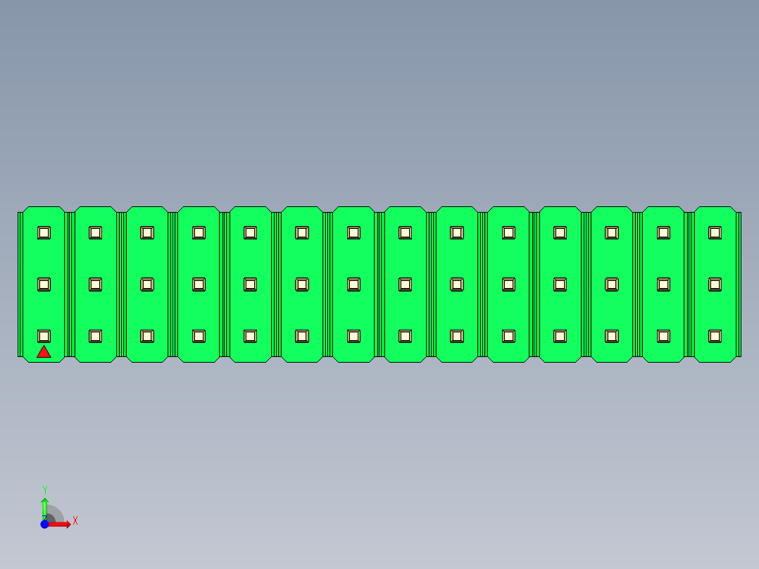 彩色公头100mil（2.54mm）系列-DS1021_green_3x14p_100mil_Type43_rev1.0前视图
