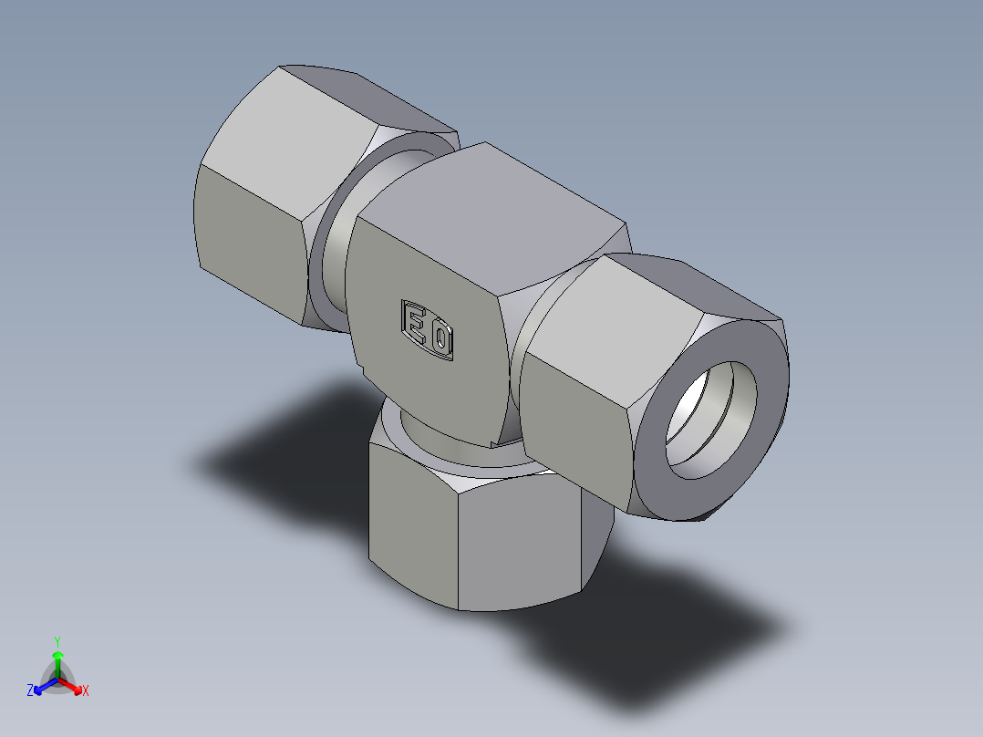 卡套式工业通用硬管接头EO_Union_tee_T10LLCF正等轴测图