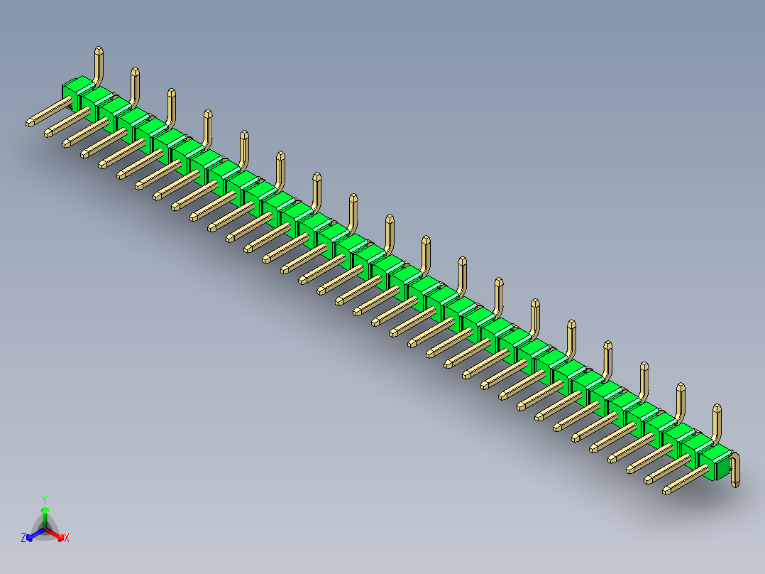 彩色公排针 100mil 2.54mm 系列-DS1022_green_36p_100mil_Type_SMT_R1_rev1.0正等轴测图