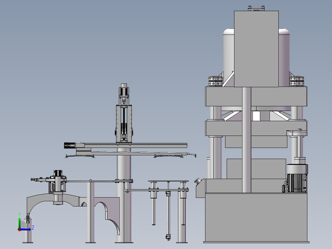 带桁架机器人自动上料的冲压机左视图