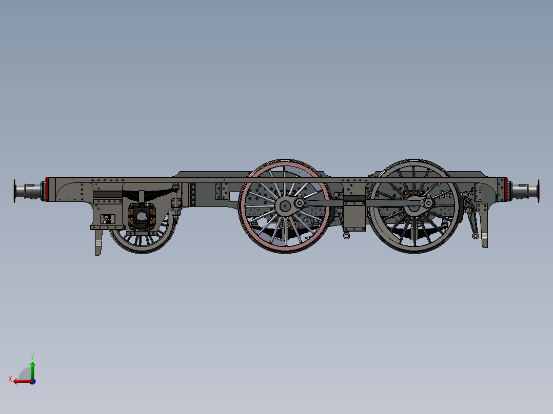蒸汽车主框架+传动装置+发动机3D模型后视图