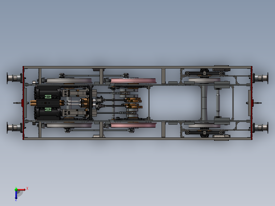 蒸汽车主框架+传动装置+发动机3D模型俯视图