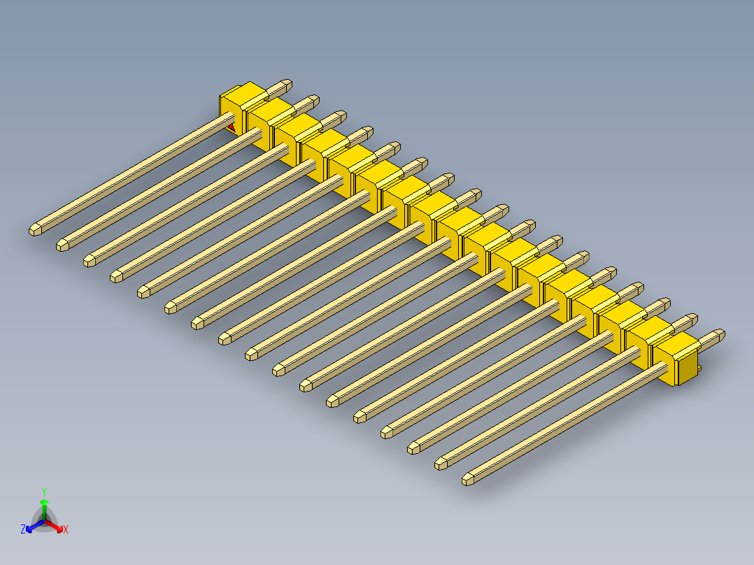 彩色公头100mil（2.54mm）系列-DS1021_yellow_1x17p_100mil_Type19_rev1.0正等轴测图