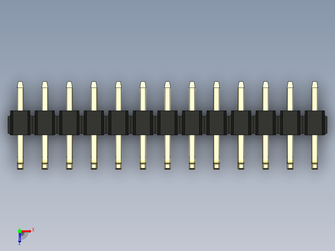 彩色公排针 100mil 2.54mm 系列-DS1022_black_13p_100mil_TypeU_rev1.0俯视图