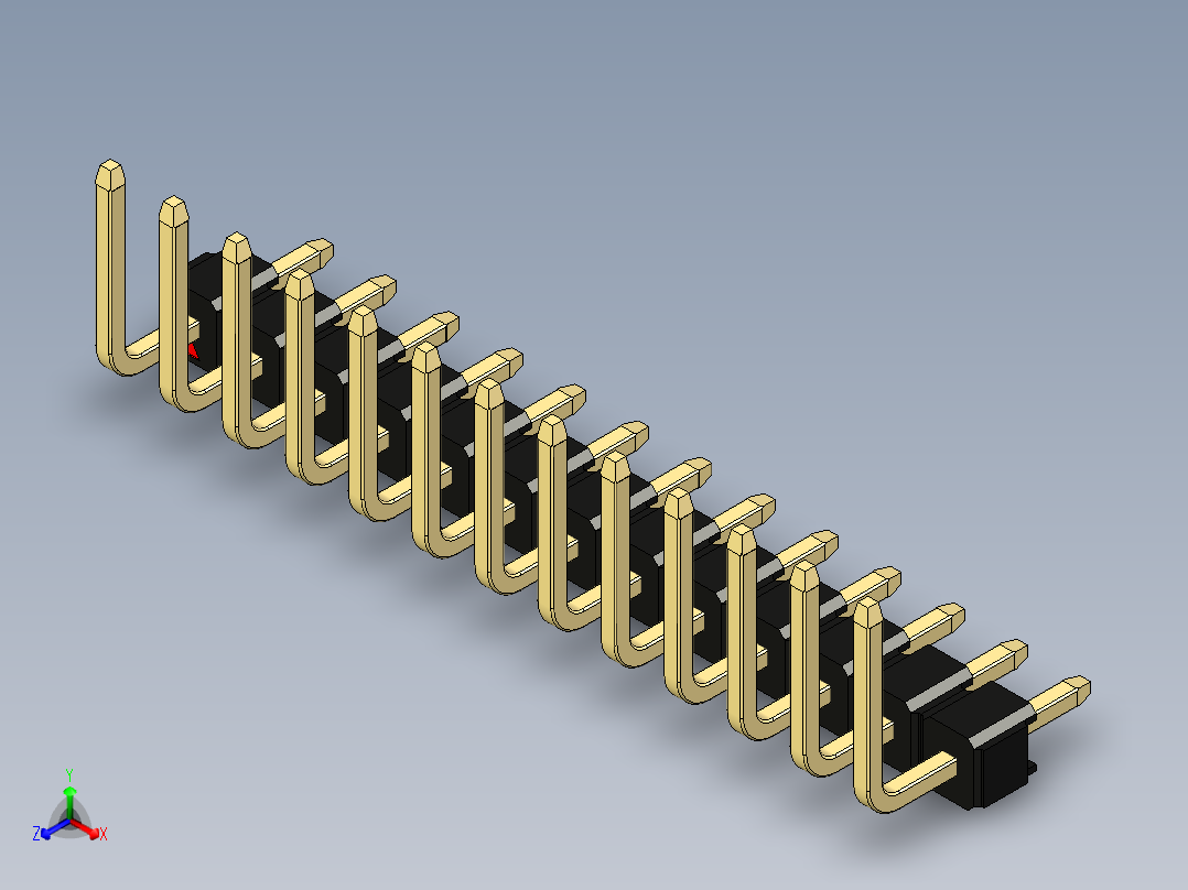 彩色公排针 100mil 2.54mm 系列-DS1022_black_13p_100mil_TypeU_rev1.0正等轴测图