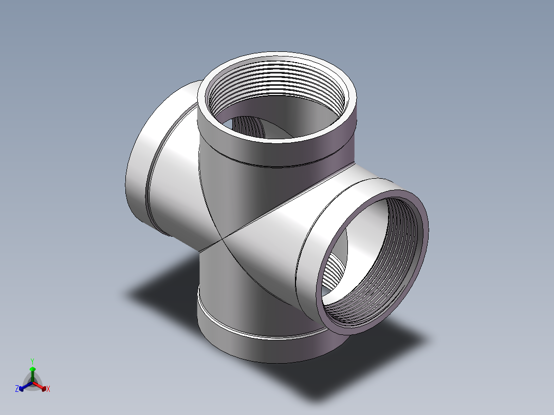 四通-等径内丝 DN50正等轴测图