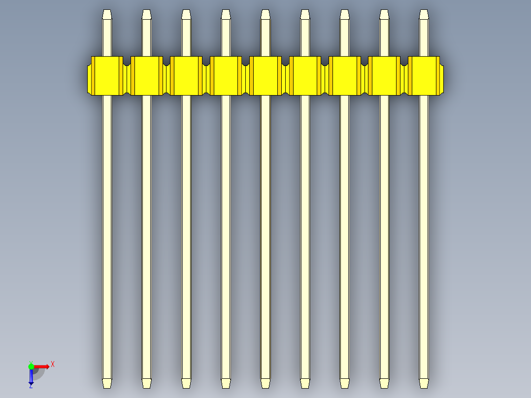 彩色公头100mil（2.54mm）系列-DS1021_yellow_1x09p_100mil_Type19_rev1.0俯视图