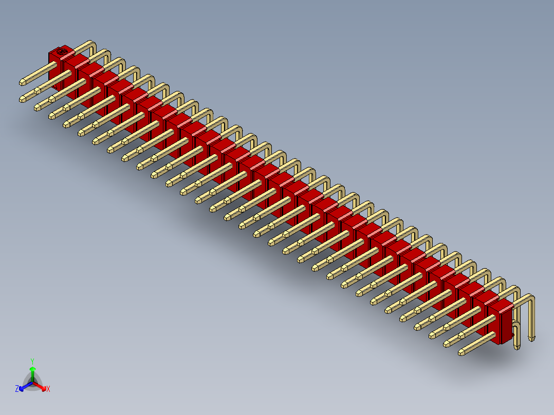 彩色公排针 100mil 2.54mm 系列-DS1022_red_2x31p_100mil_TypeD_rev1.0正等轴测图