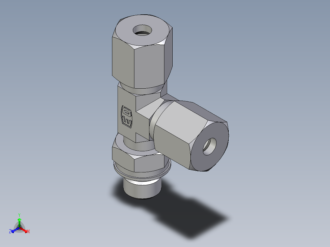 卡套式工业通用硬管接头EO_Adjustable_locknut_run_tee_LEE06ZSMORCF正等轴测图