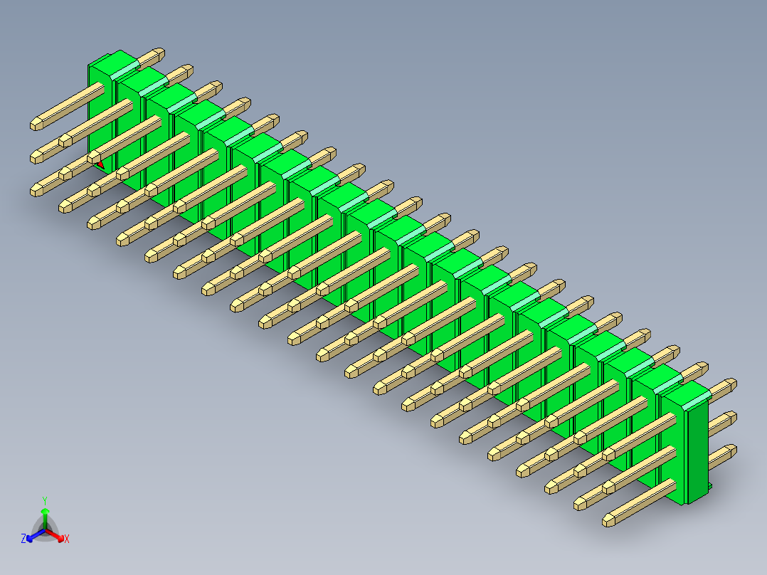 彩色公头100mil（2.54mm）系列-DS1021_green_3x21p_100mil_Type1_rev1.0正等轴测图