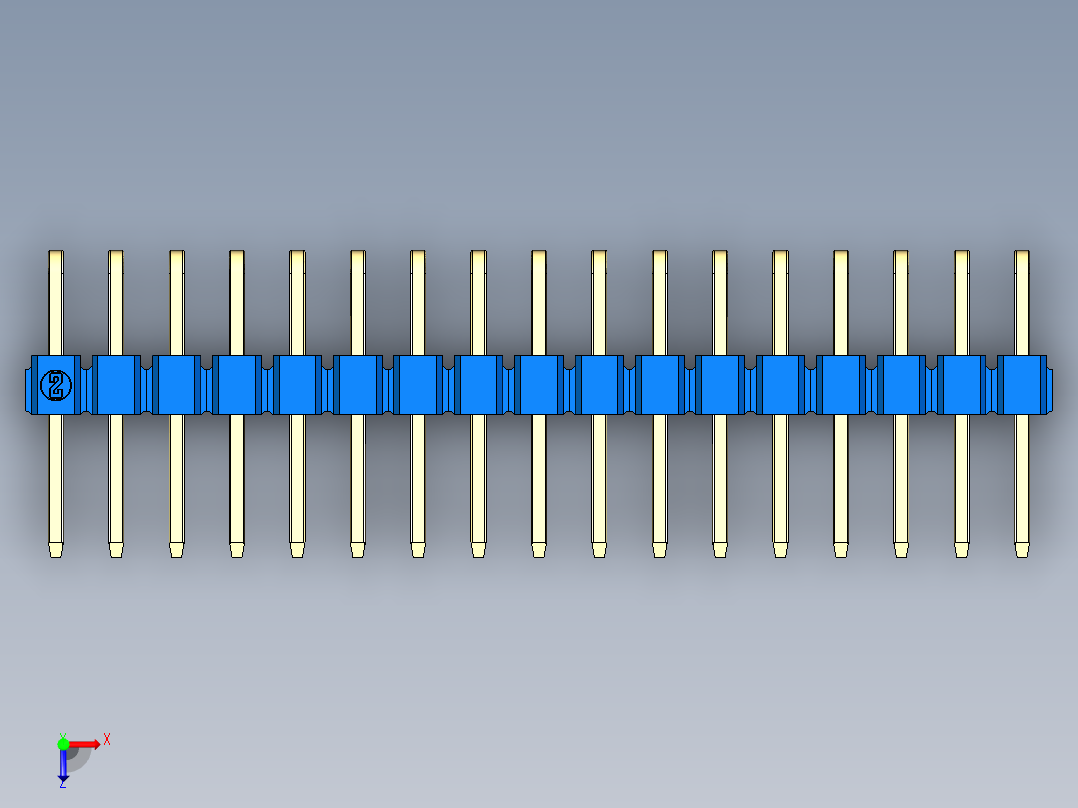彩色公排针 100mil 2.54mm 系列-DS1022_blue_2x17p_100mil_TypeD_rev1.0俯视图