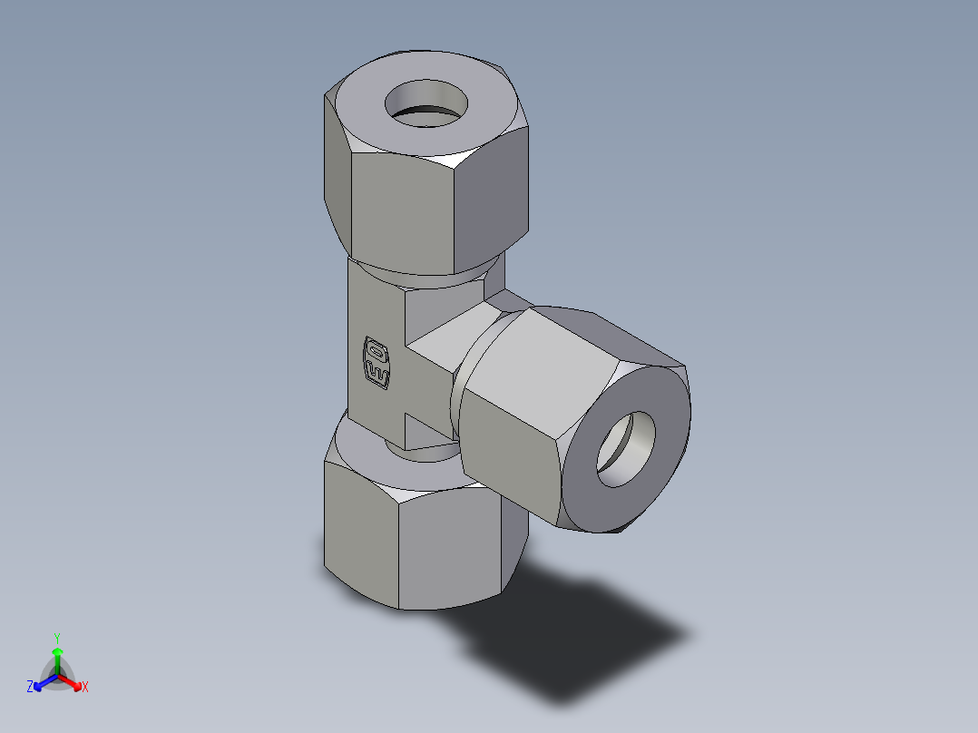 卡套式工业通用硬管接头EO_Standpipe_run_tee_EVL10SCF正等轴测图