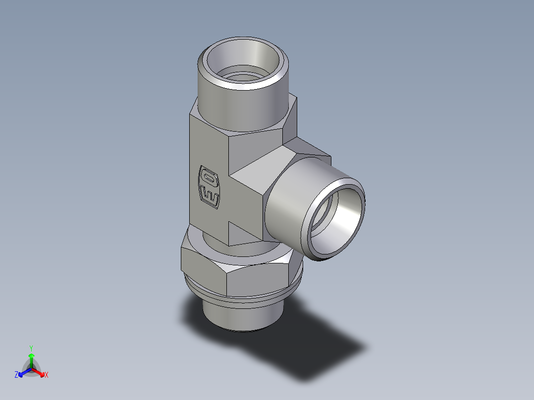 卡套式工业通用硬管接头EO_Adjustable_locknut_run_tee_LEE12LMOMDCF正等轴测图