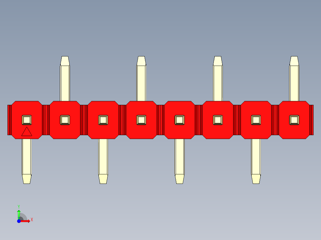彩色公排针 100mil 2.54mm 系列-DS1022_red_08p_100mil_Type_SMT_R2_rev1.0前视图