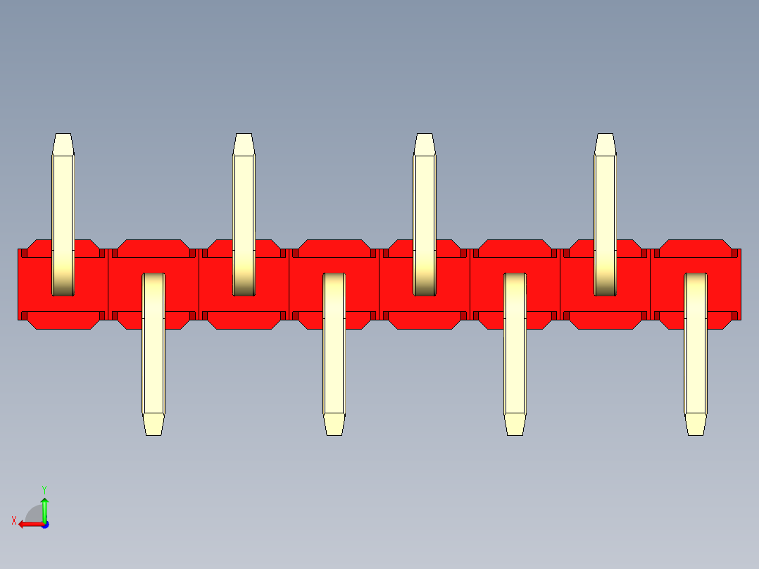 彩色公排针 100mil 2.54mm 系列-DS1022_red_08p_100mil_Type_SMT_R2_rev1.0后视图