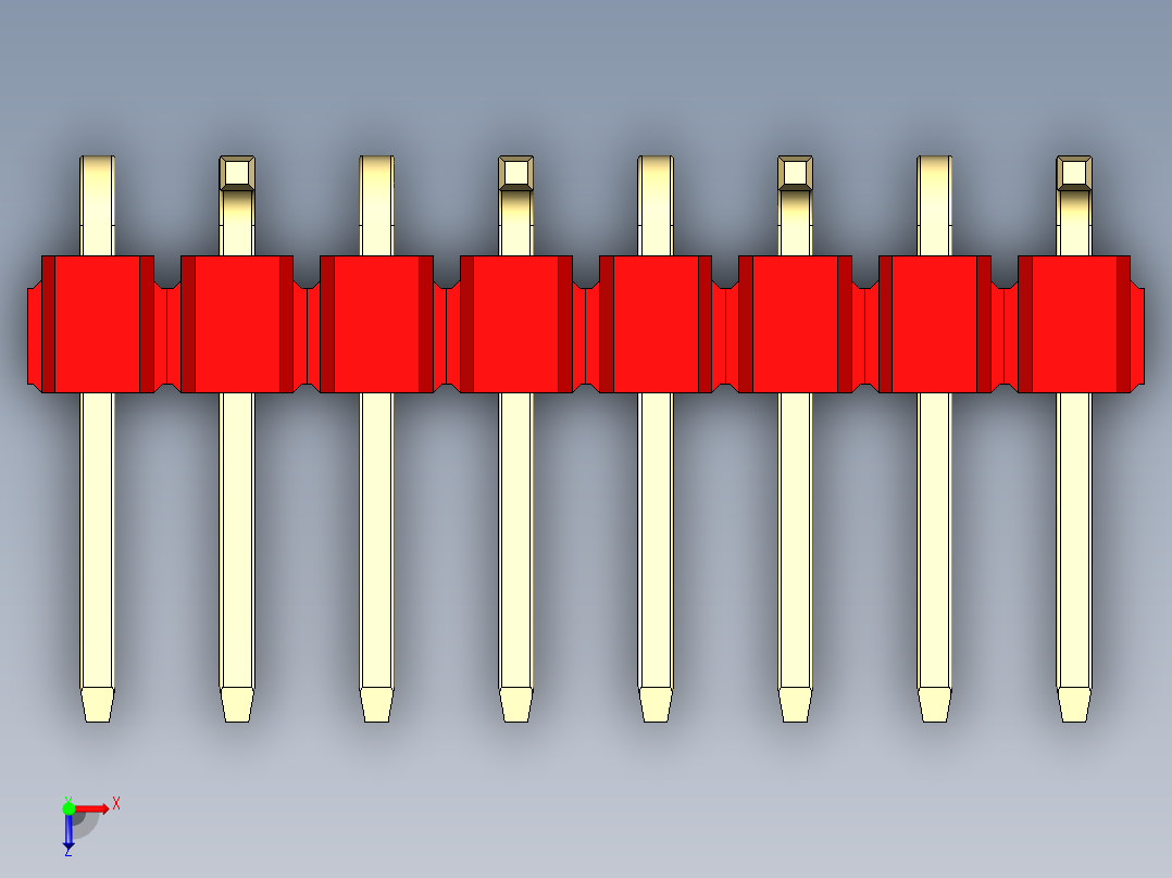 彩色公排针 100mil 2.54mm 系列-DS1022_red_08p_100mil_Type_SMT_R2_rev1.0俯视图