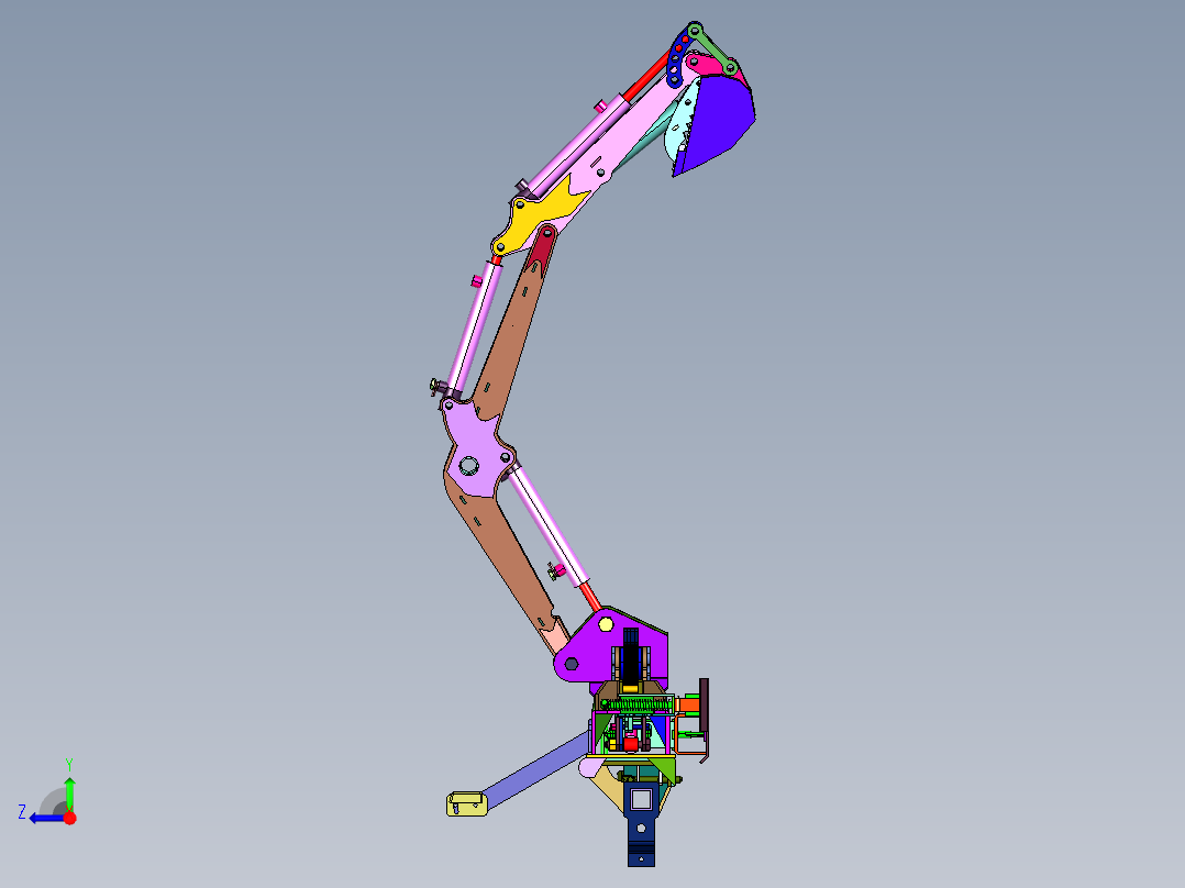 狭窄空间作业小型挖掘机作业臂右视图