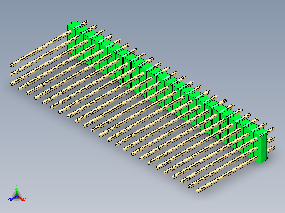 彩色公头100mil（2.54mm）系列-DS1021_green_3x24p_100mil_Type19_rev1.0正等轴测图