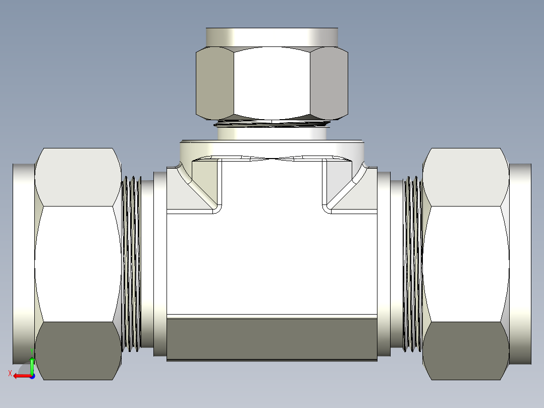 不锈钢世伟洛克卡套管接头，异径三通接头，外径25 mm x 25 mm x 16 mm后视图