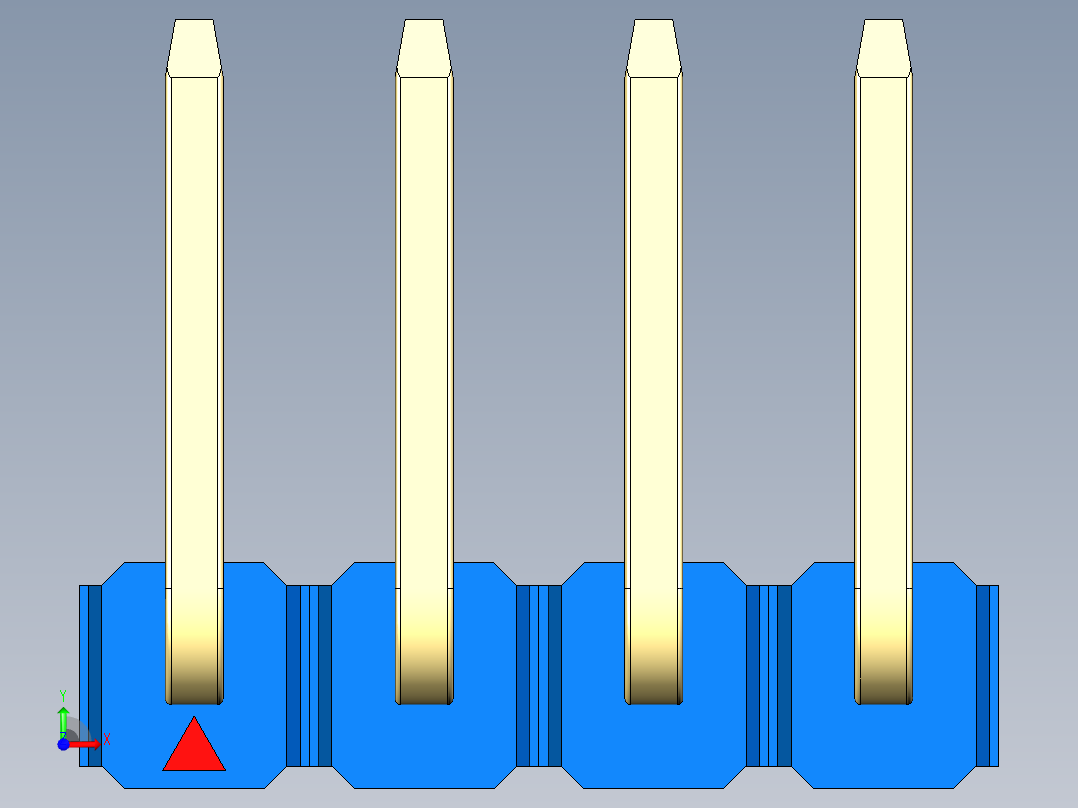 彩色公排针 100mil 2.54mm 系列-DS1022_blue_04p_100mil_TypeU_rev1.0前视图