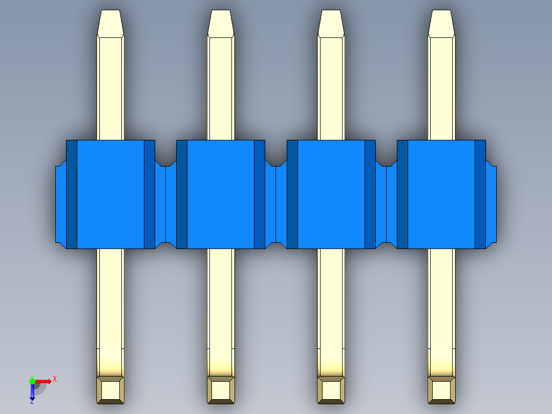 彩色公排针 100mil 2.54mm 系列-DS1022_blue_04p_100mil_TypeU_rev1.0俯视图