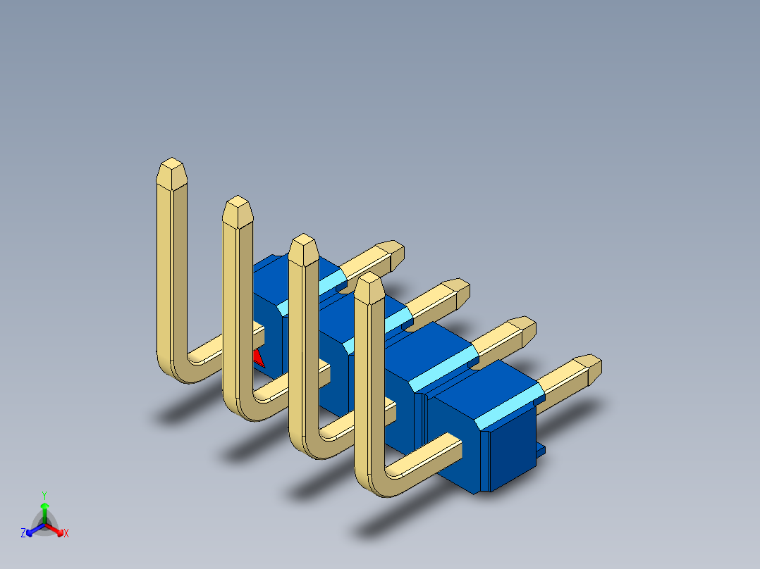 彩色公排针 100mil 2.54mm 系列-DS1022_blue_04p_100mil_TypeU_rev1.0正等轴测图
