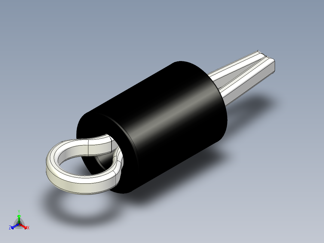 印刷电路板的通孔测试点。印刷电路板焊接孔直径1毫米，高度5毫米正等轴测图