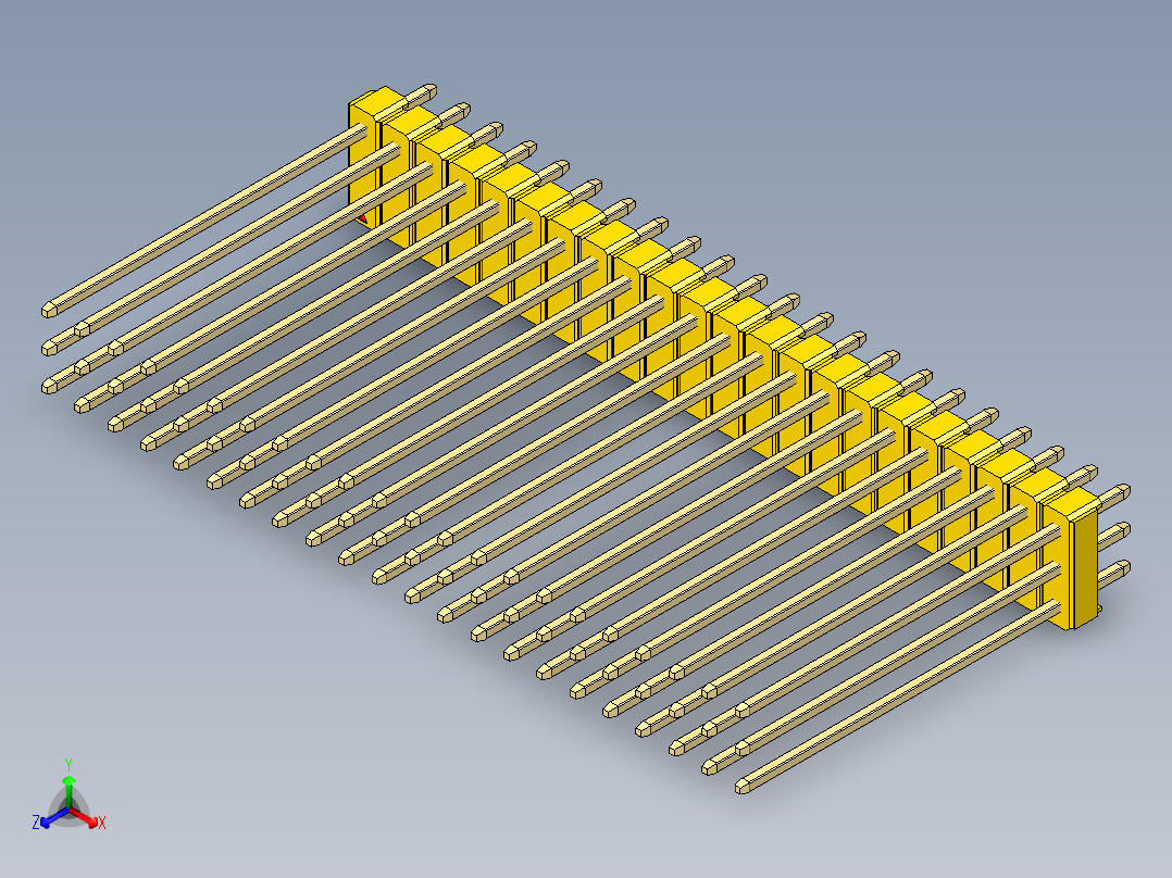 彩色公头100mil（2.54mm）系列-DS1021_yellow_3x22p_100mil_Type43_rev1.0正等轴测图