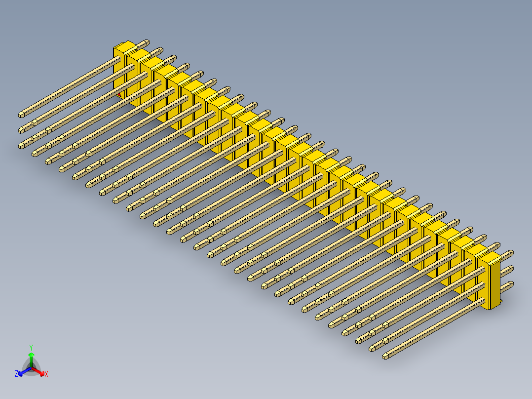 彩色公头100mil（2.54mm）系列-DS1021_yellow_3x28p_100mil_Type19_rev1.0正等轴测图