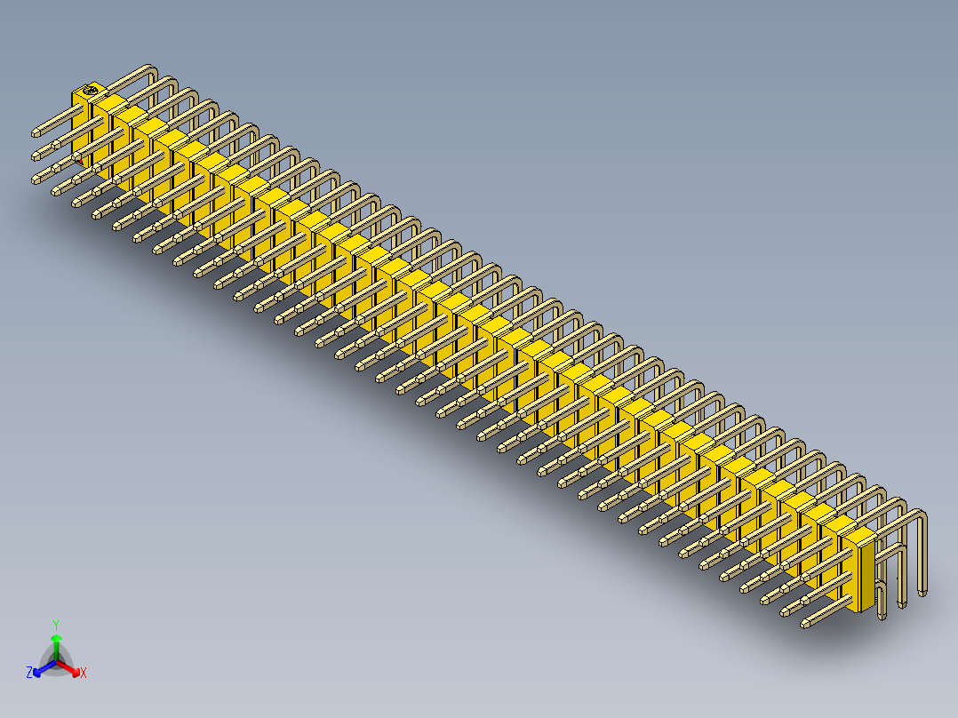 彩色公排针 100mil 2.54mm 系列-DS1022_yellow_3x39p_100mil_TypeD_rev1.0正等轴测图
