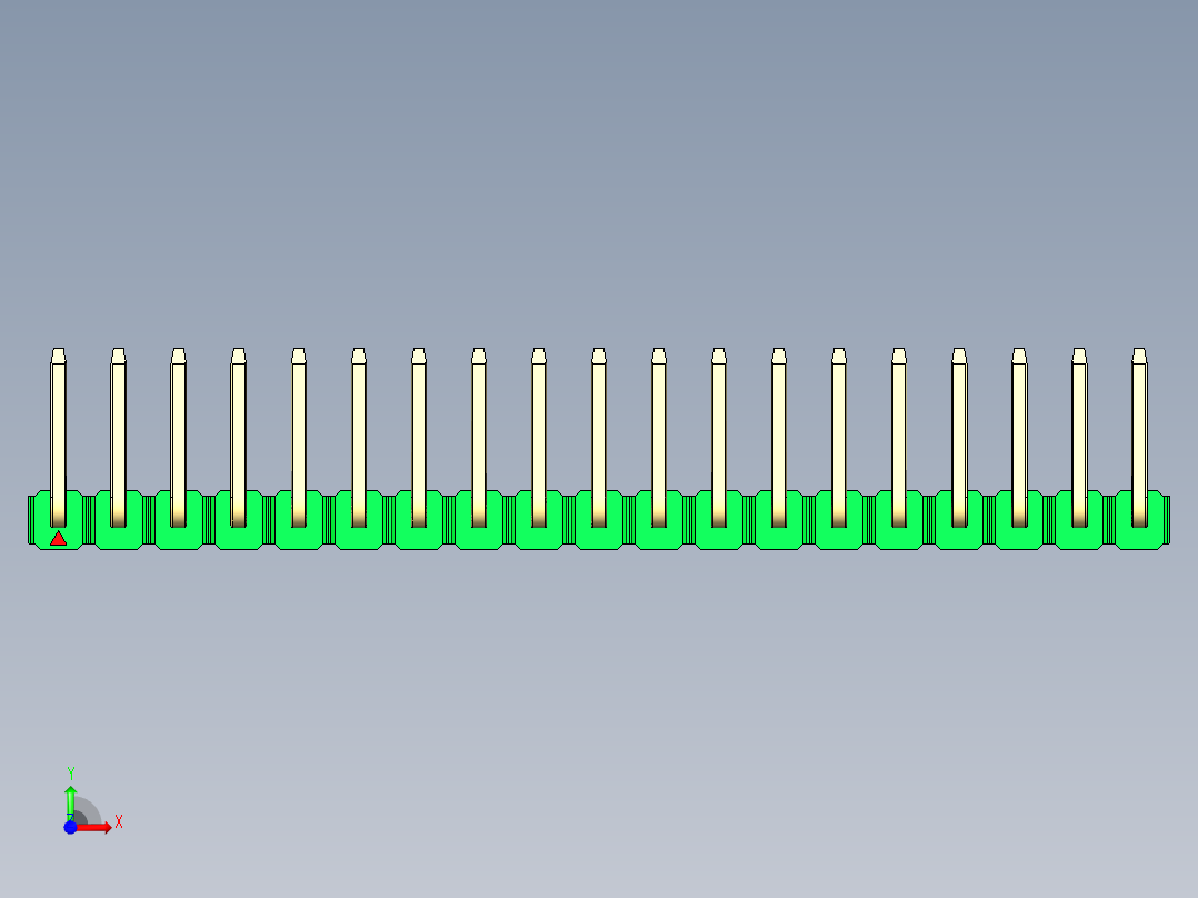 彩色公排针 100mil 2.54mm 系列-DS1022_green_19p_100mil_TypeU_rev1.0前视图