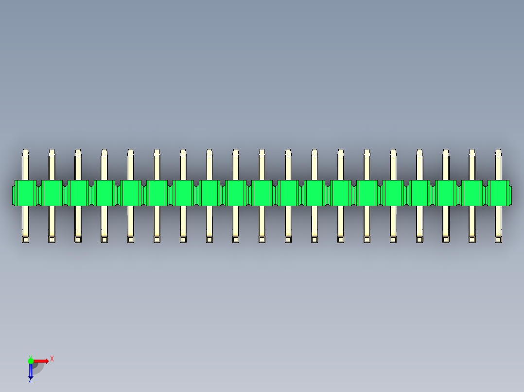 彩色公排针 100mil 2.54mm 系列-DS1022_green_19p_100mil_TypeU_rev1.0俯视图