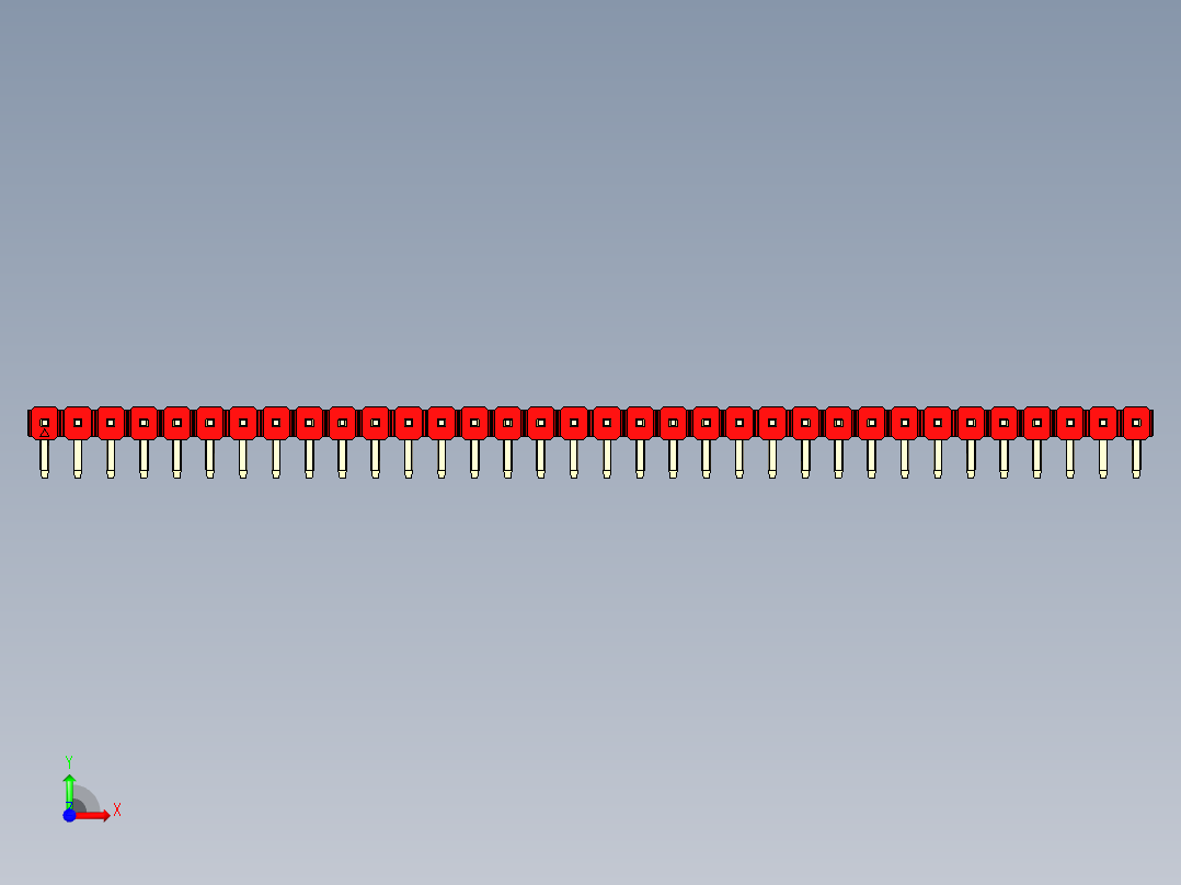 彩色公排针 100mil 2.54mm 系列-DS1022_red_1x34p_100mil_TypeD_rev1.0前视图
