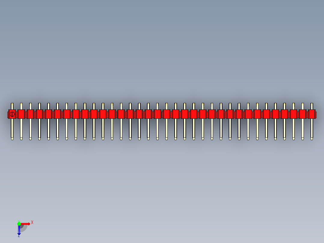 彩色公排针 100mil 2.54mm 系列-DS1022_red_1x34p_100mil_TypeD_rev1.0俯视图