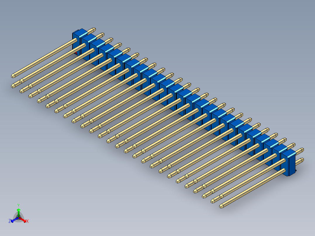 彩色公头100mil（2.54mm）系列-DS1021_blue_2x25p_100mil_Type19_rev1.0正等轴测图