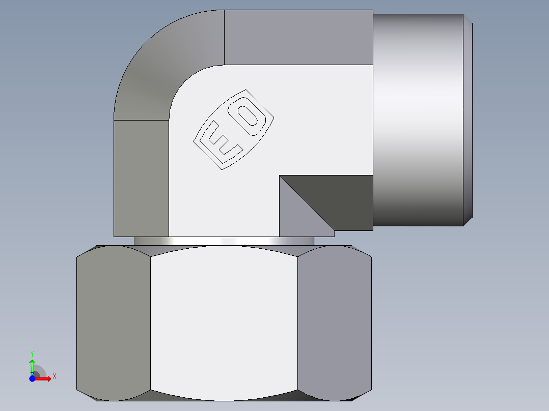 卡套式工业通用硬管接头EO_Swivel_nut_elbow_EW22LOMD71前视图