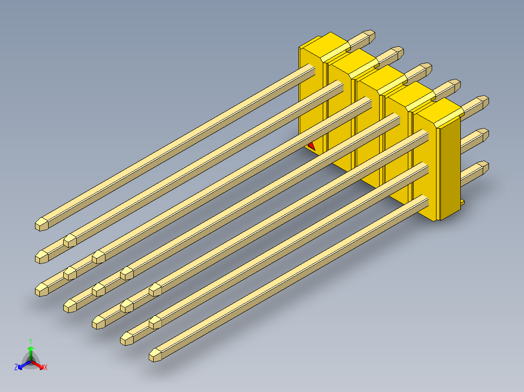彩色公头100mil（2.54mm）系列-DS1021_yellow_3x05p_100mil_Type43_rev1.0正等轴测图