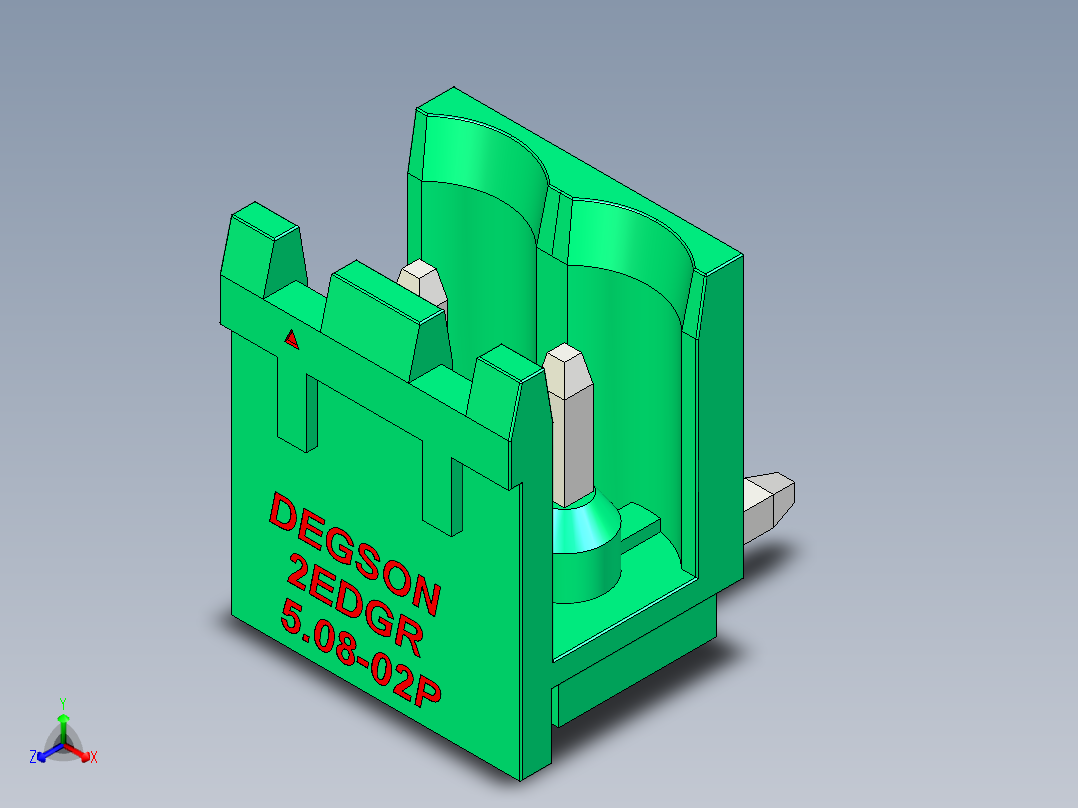 DEGSON 2EDG 系列 5.08mm 可插拔接线端子组-2EDGR-5.08-02P-14-00AH正等轴测图