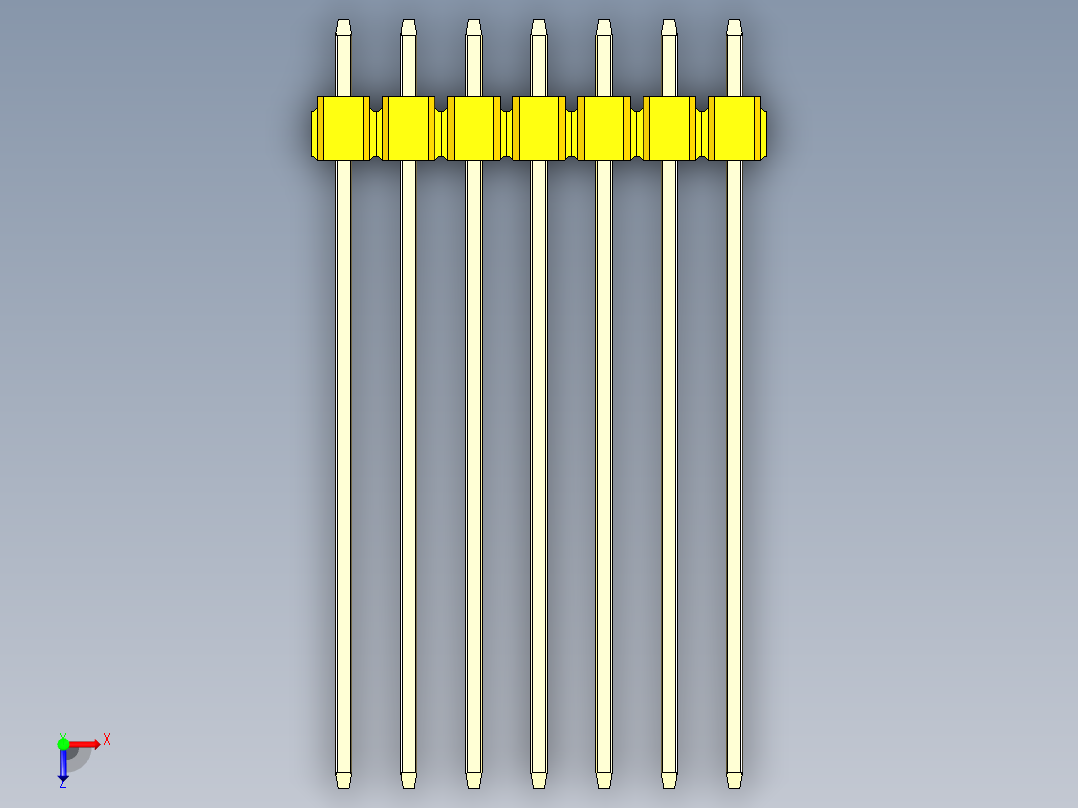 彩色公头100mil（2.54mm）系列-DS1021_yellow_1x07p_100mil_Type43_rev1.0俯视图