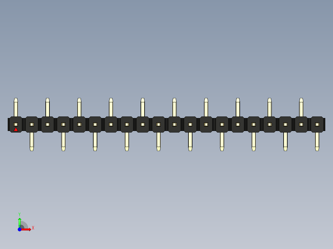 彩色公排针 100mil 2.54mm 系列-DS1022_black_20p_100mil_Type_SMT_R1_rev1.0前视图