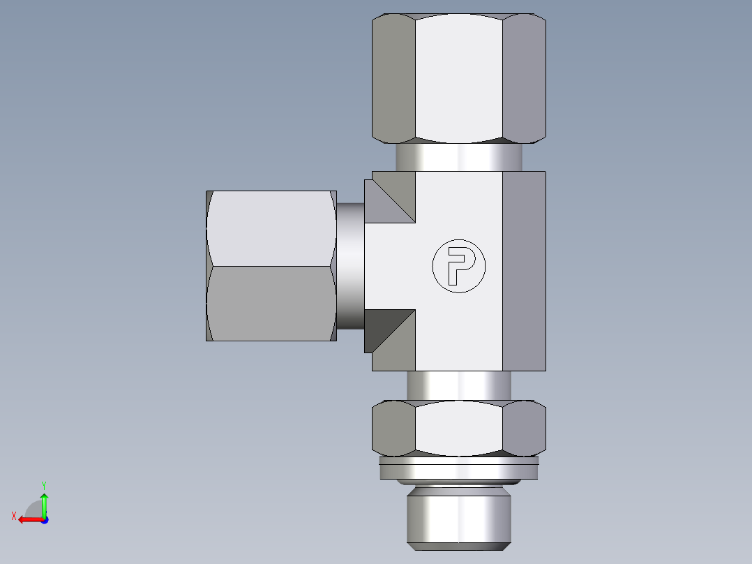 卡套式工业通用硬管接头EO_Adjustable_locknut_run_tee_LEE08SRCF后视图
