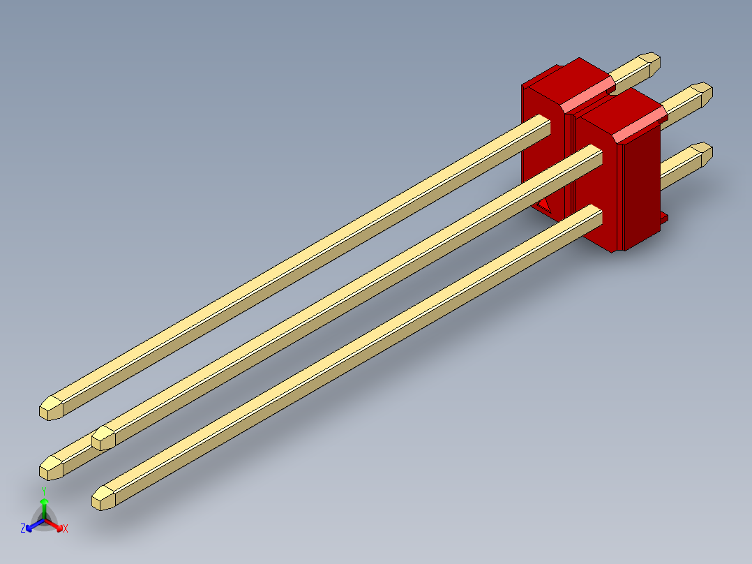 彩色公头100mil（2.54mm）系列-DS1021_red_2x02p_100mil_Type43_rev1.0正等轴测图