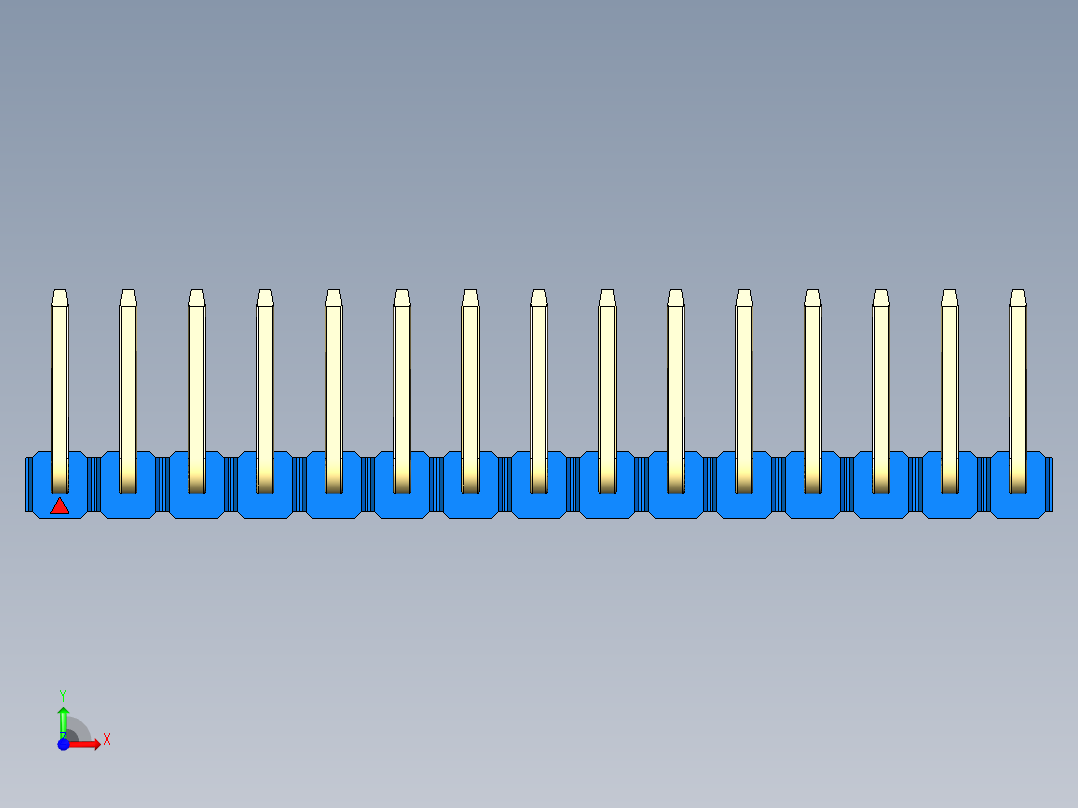 彩色公排针 100mil 2.54mm 系列-DS1022_blue_15p_100mil_TypeU_rev1.0前视图